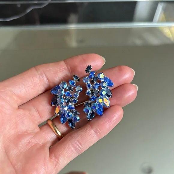 Signed Sherman Rhinestone Earrings - Picture 3 of 3